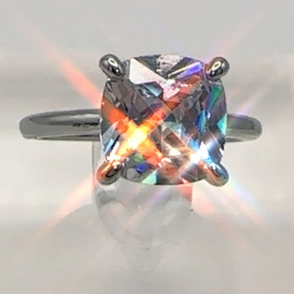 Cubic Zirconia Solitaire Ring Silver Tone - Picture 4 of 7